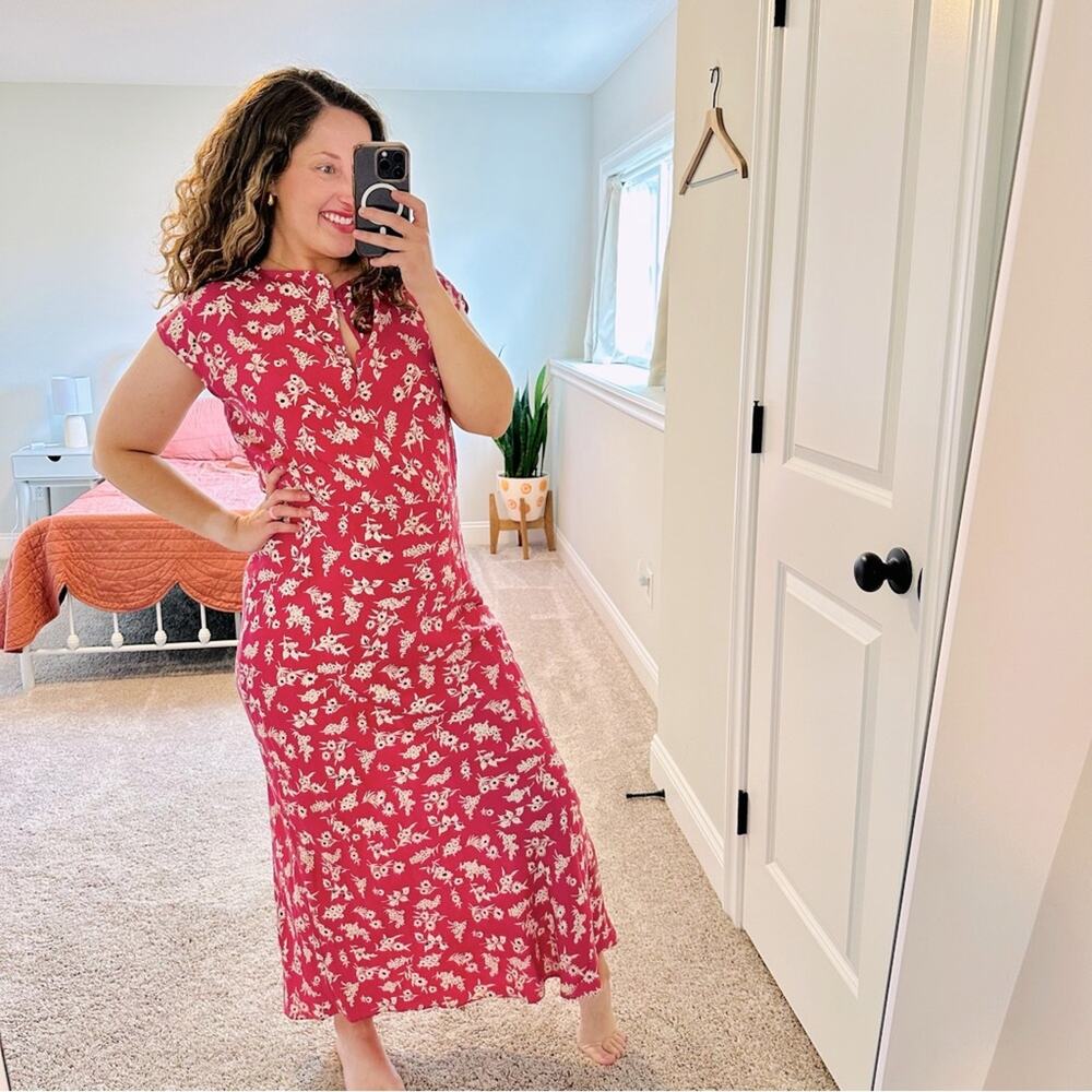 THE GREAT. Pink White Floral Silk Maxi Dress 1 Small
